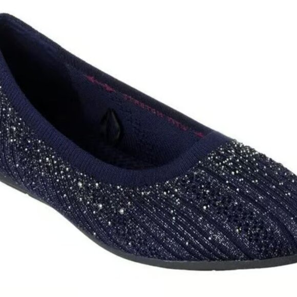 Skechers Flat Shoes Women Blue Mesh Cleo 2.0 Glitzy Daze Stretch Comfort Shoes - Picture 3 of 4